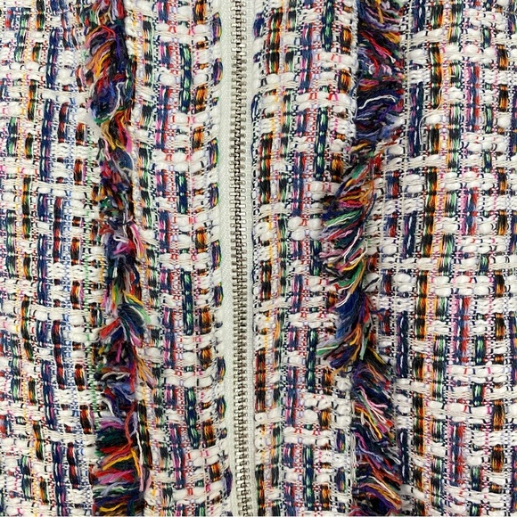 Carolina Belle Tweed Jacket Women Size Medium Cropped Blazer Multi Zip Up Fringe - Picture 4 of 10